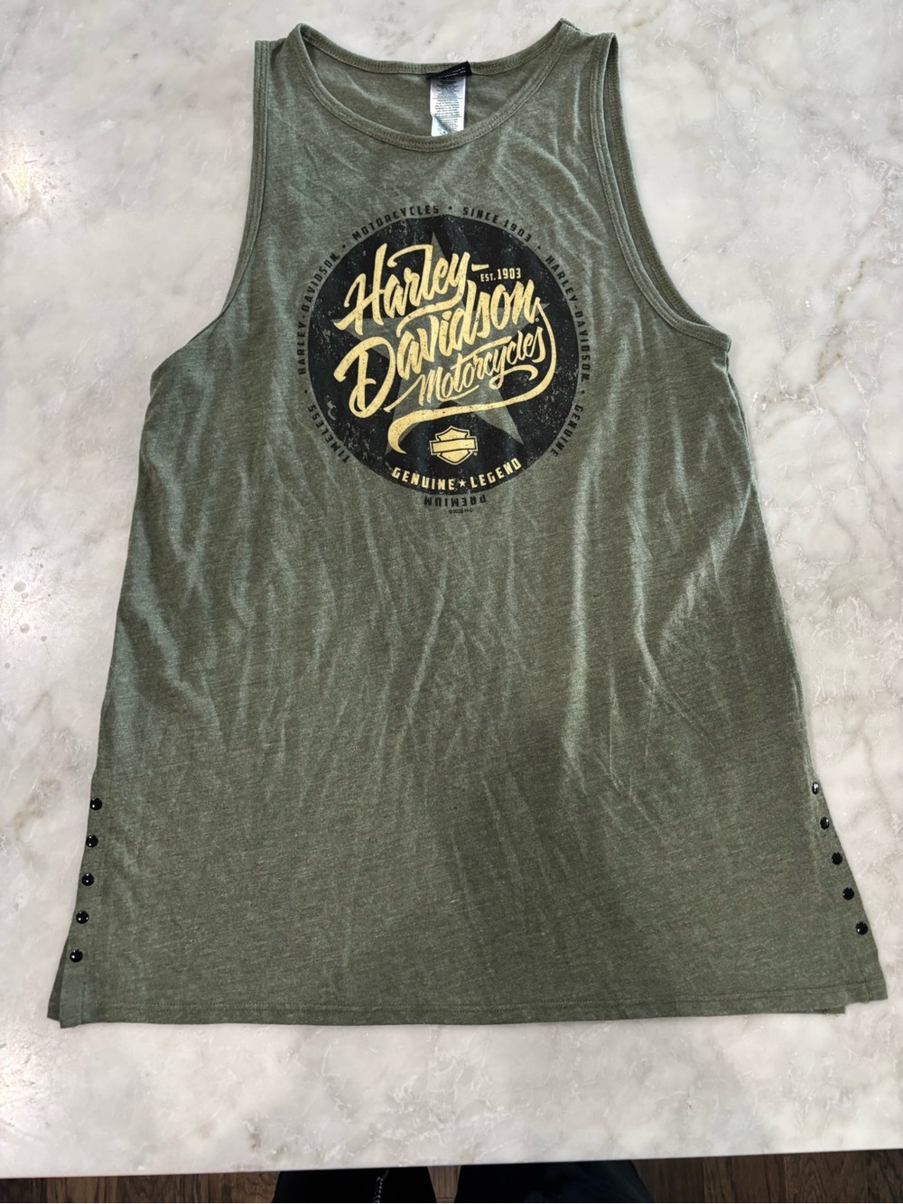 Harley-Davidson Olive Tank with Gold & Black Logo